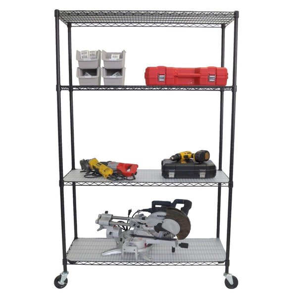 Trinity 4-Tier NSF Wire Shelving Rack with Liners & Wheels, Black - 48 x 18 x 72 in. TR567094